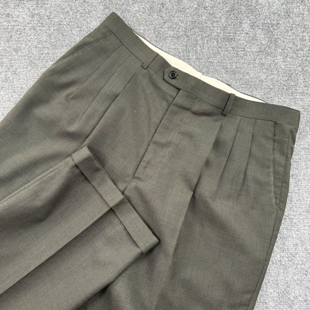 Bendetti Dress Pants 36R Green Check Pleated Virgin Wool Business Casual Men's